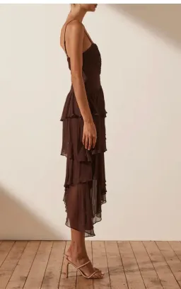Shona Joy Olympia Pin Tuck Frill Midi Dress - Chocolate for rent on The Volte - image 2