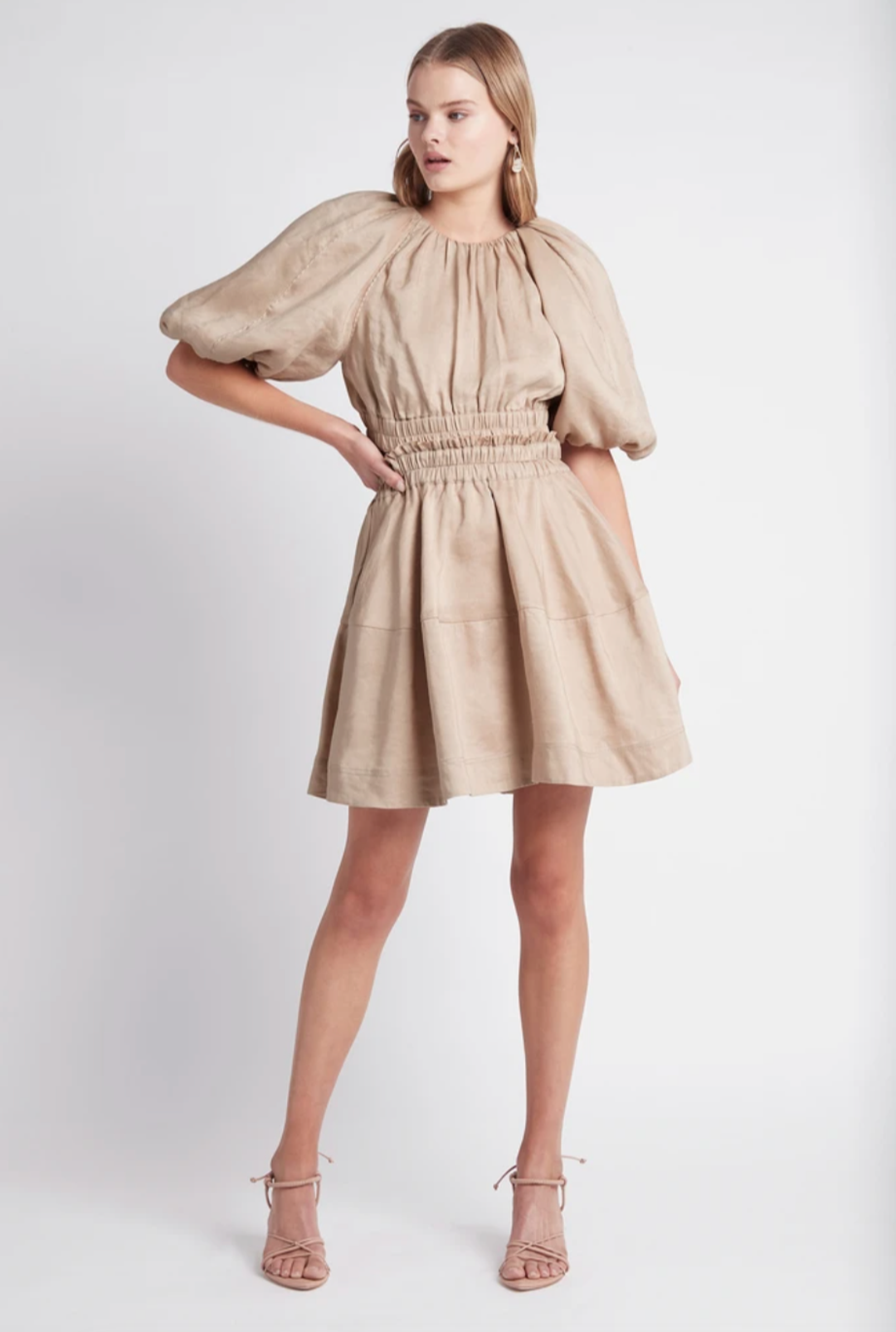 Aje Solitude Cutout Mini Dress Beige Size 10 for rent on The Volte - main image