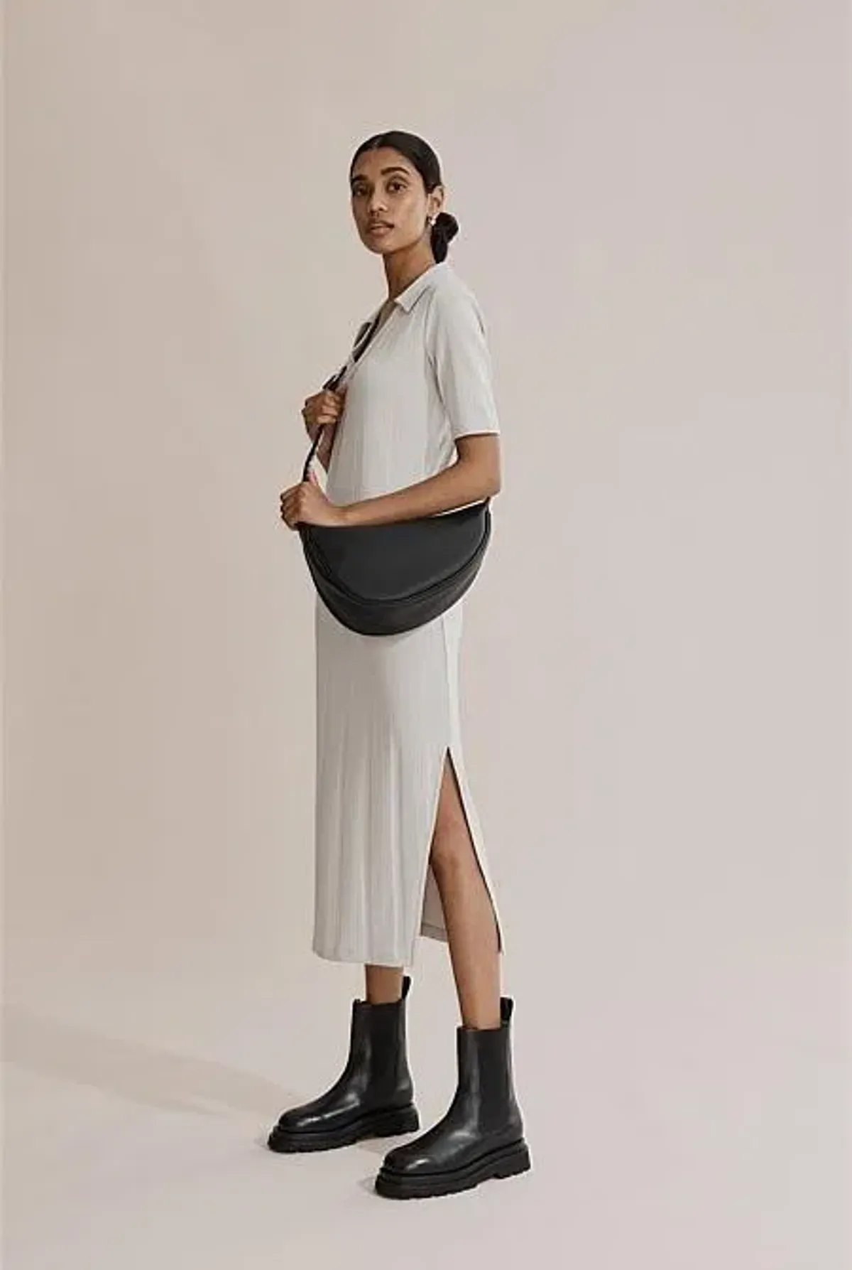 Country Road Rib Polo Midi Dress Grey Size 10 - Image 1