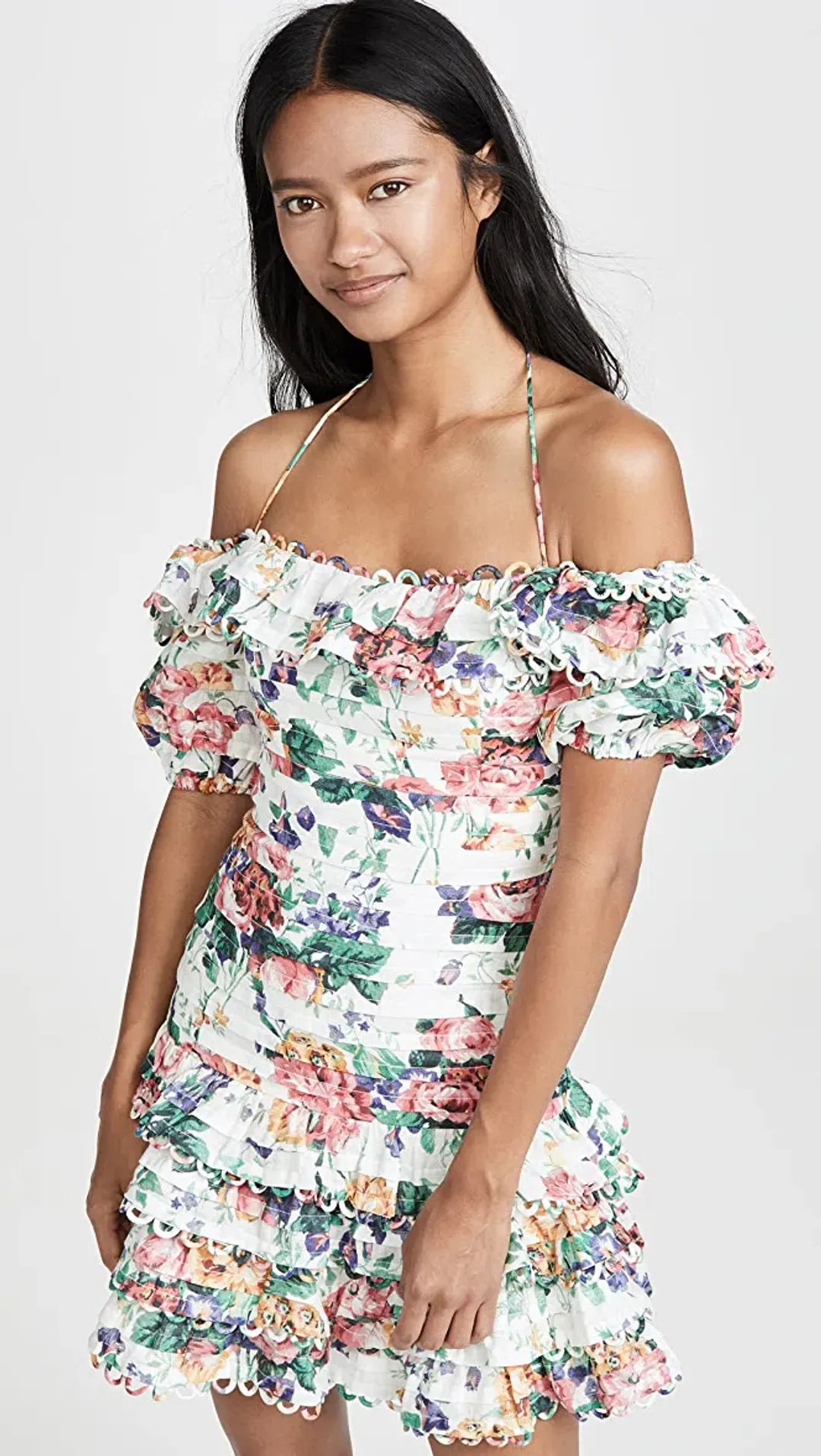 Zimmermann Allia Pintuck Linen Short Dress Floral Print Size 8 for rent on The Volte - main image
