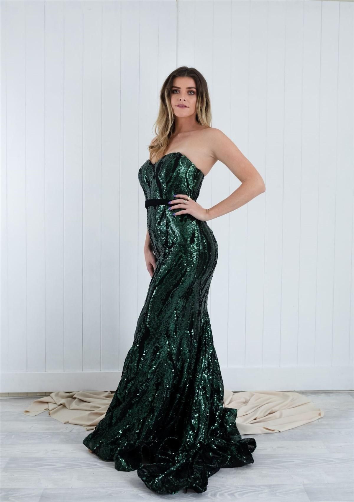 Jadore Mia Full Length Gown Forest Green Size 12 - Image 1
