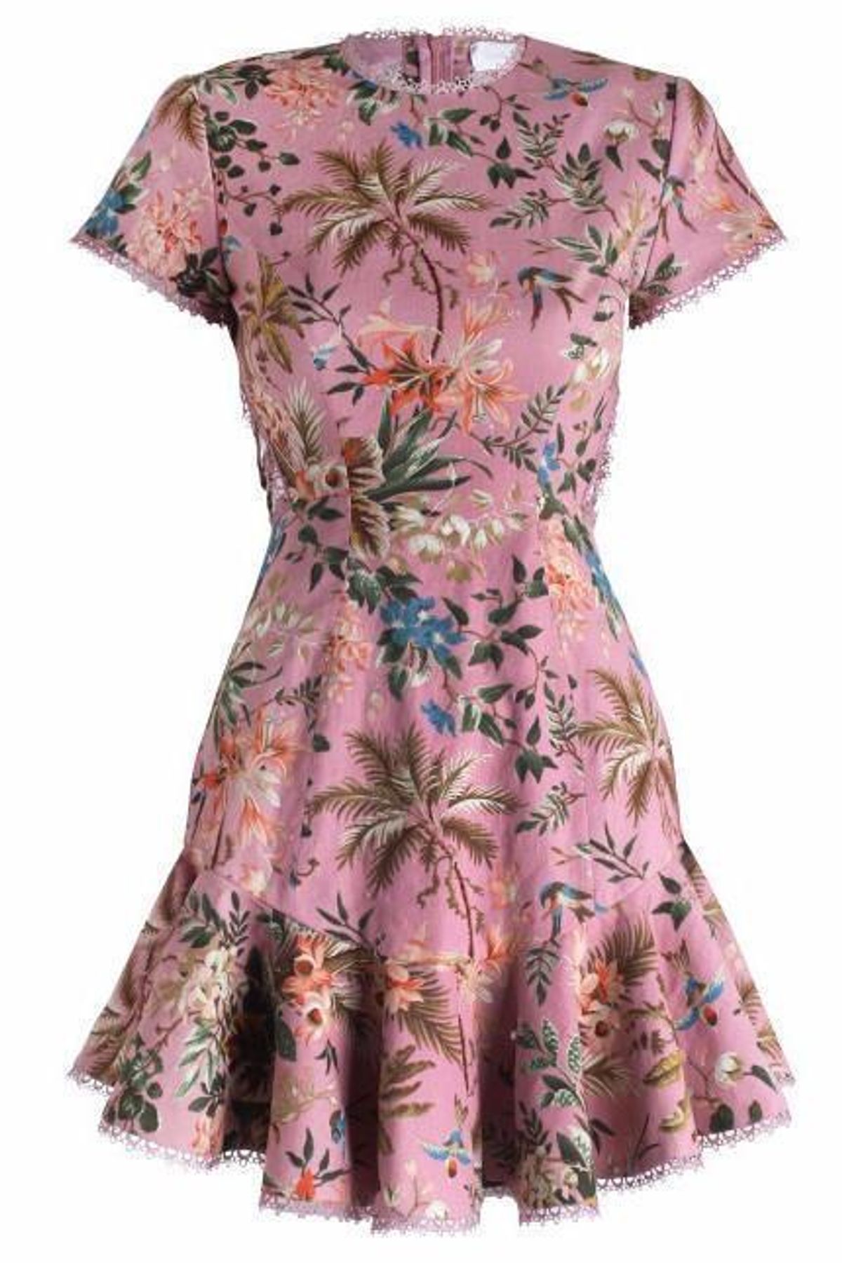 Zimmermann Tropicale Lattice Mini Dress in Pink Floral Size 0 / AU 8 - Image 3