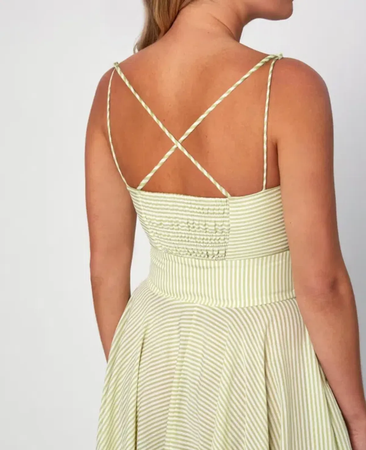 BY JOHNNY Pistachio Stripe Sun Dress Size 12 - Image 7