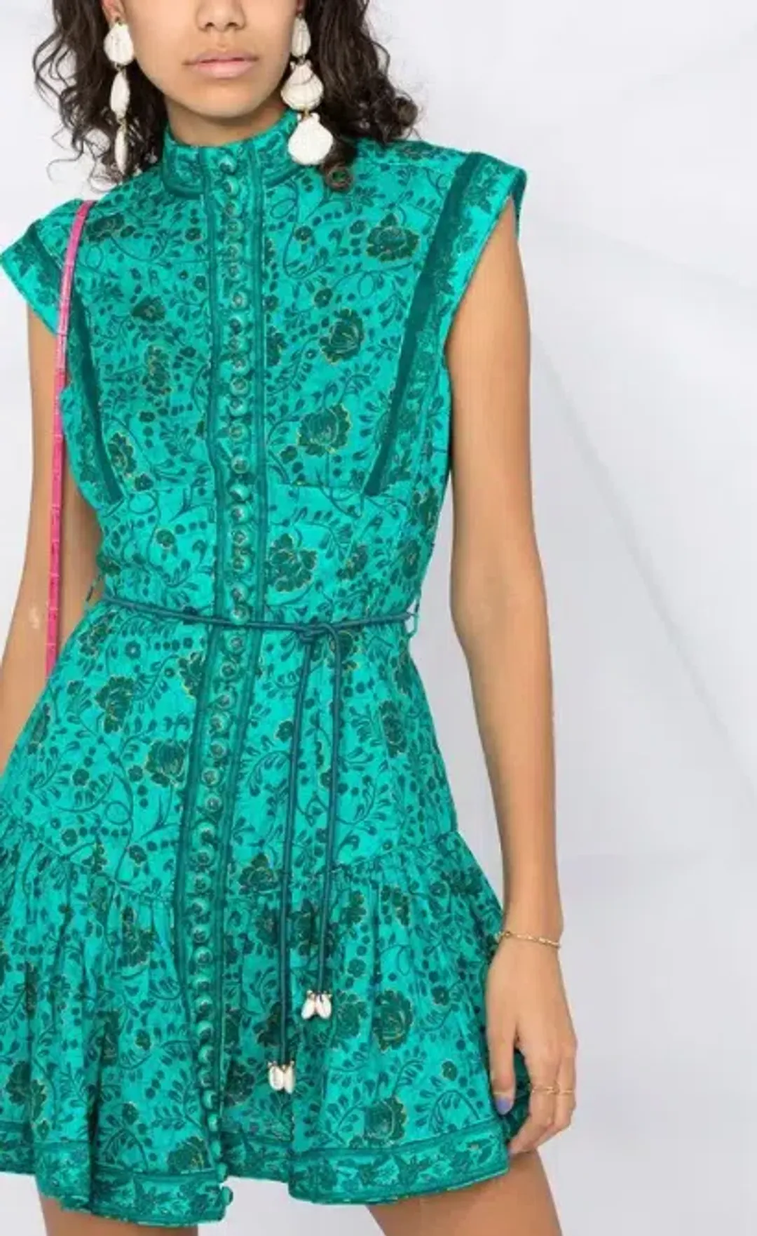 Zimmermann Lulu Panelled Flip Mini Dress Jade Floral Size 2 / AU 12 for rent on The Volte - main image