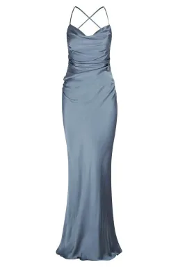 Shona Joy La Lune Lace Back Maxi Dress in Blue Smoke Size 10 for rent on The Volte - image 3