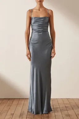 Shona Joy La Lune Lace Back Maxi Dress in Blue Smoke Size 10 for rent on The Volte - image 1