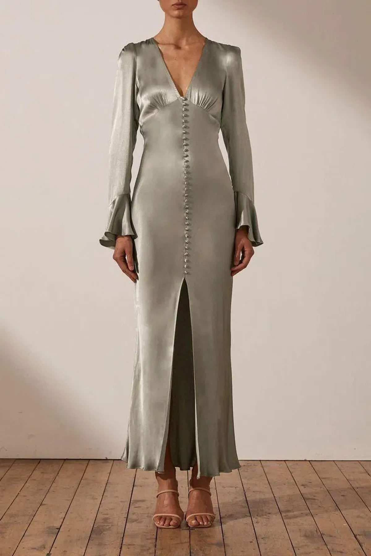 Shona Joy LA LUNE FRILL CUFF BIAS MIDI DRESS - SAGE - Image 3