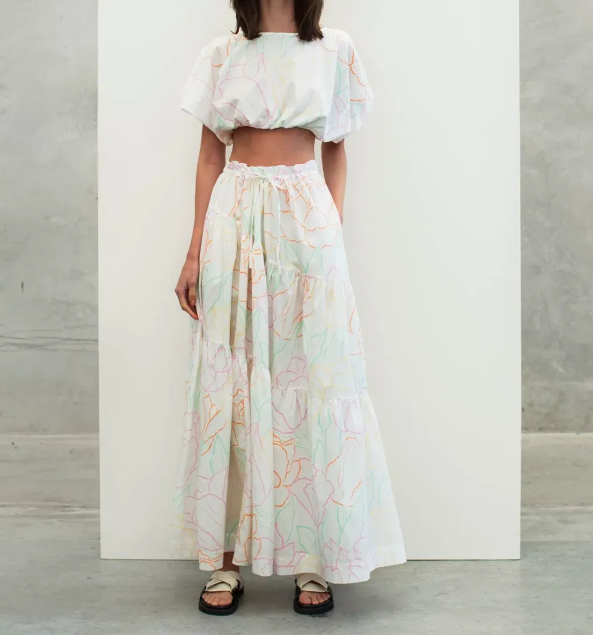 SWF Cropped Tee and Drawstring Tiered Skirt Set Print Size 8 for rent on The Volte - main image