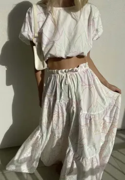 SWF Cropped Tee and Drawstring Tiered Skirt Set Print Size 8 for rent on The Volte - image 3