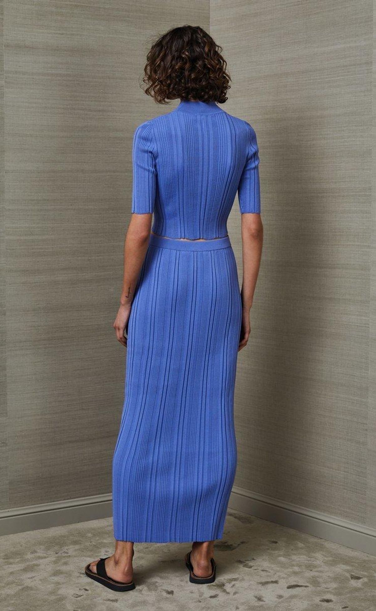 Bec & Bridge Esme Knit Crop Top & Midi Skirt Set Blue Size 8 - Image 3