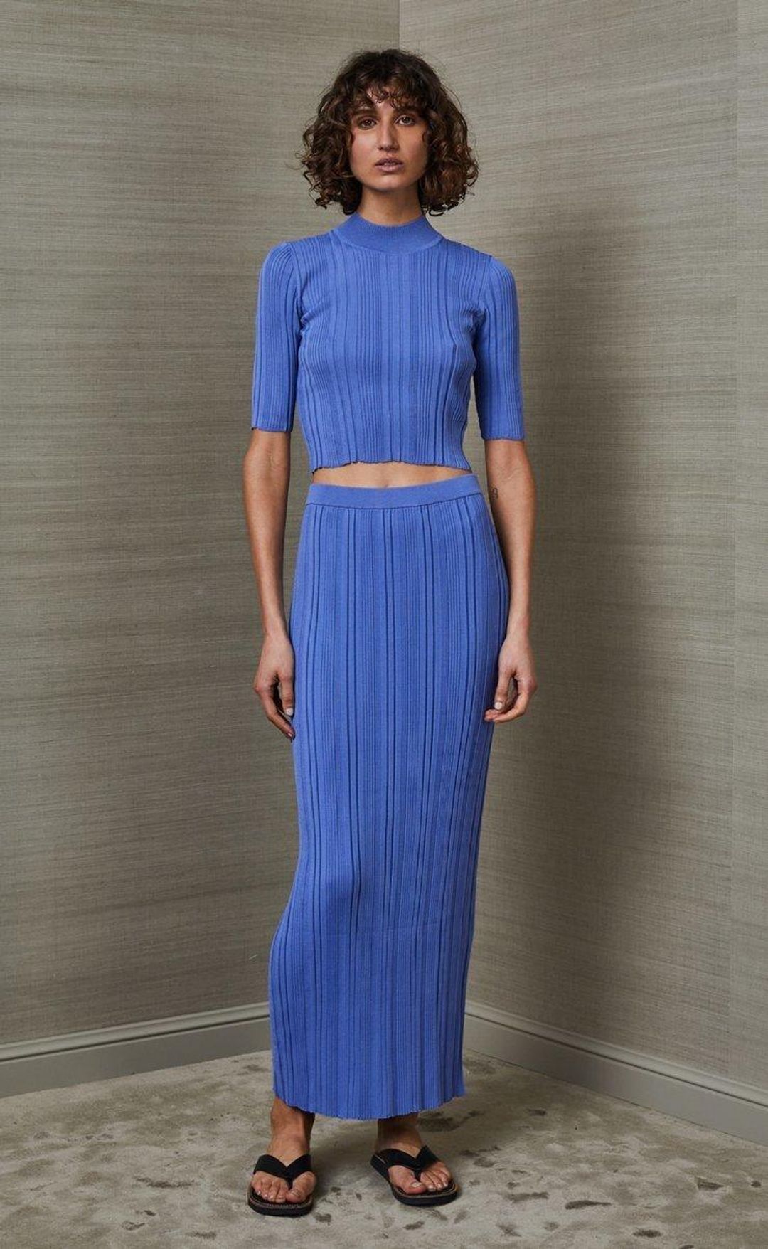 Bec & Bridge Esme Knit Crop Top & Midi Skirt Set Blue Size 8 for rent on The Volte - main image