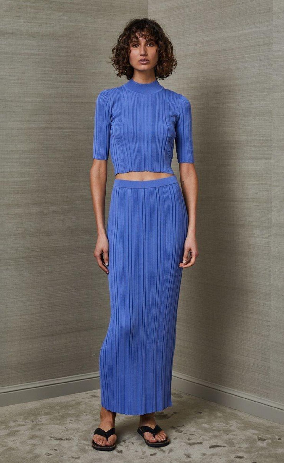 Bec & Bridge Esme Knit Crop Top & Midi Skirt Set Blue Size 8 - Image 2