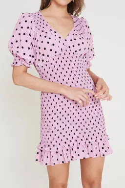 FAITHFULL THE BRAND Womens Purple Polka Dot Pouf Short Sheath Dress for rent on The Volte - image 4