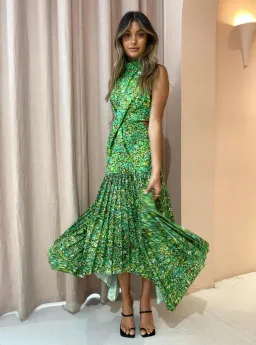 Alémais Phyllis Twist Front Pleat Dress Acid Green Size 6 for rent on The Volte - image 2