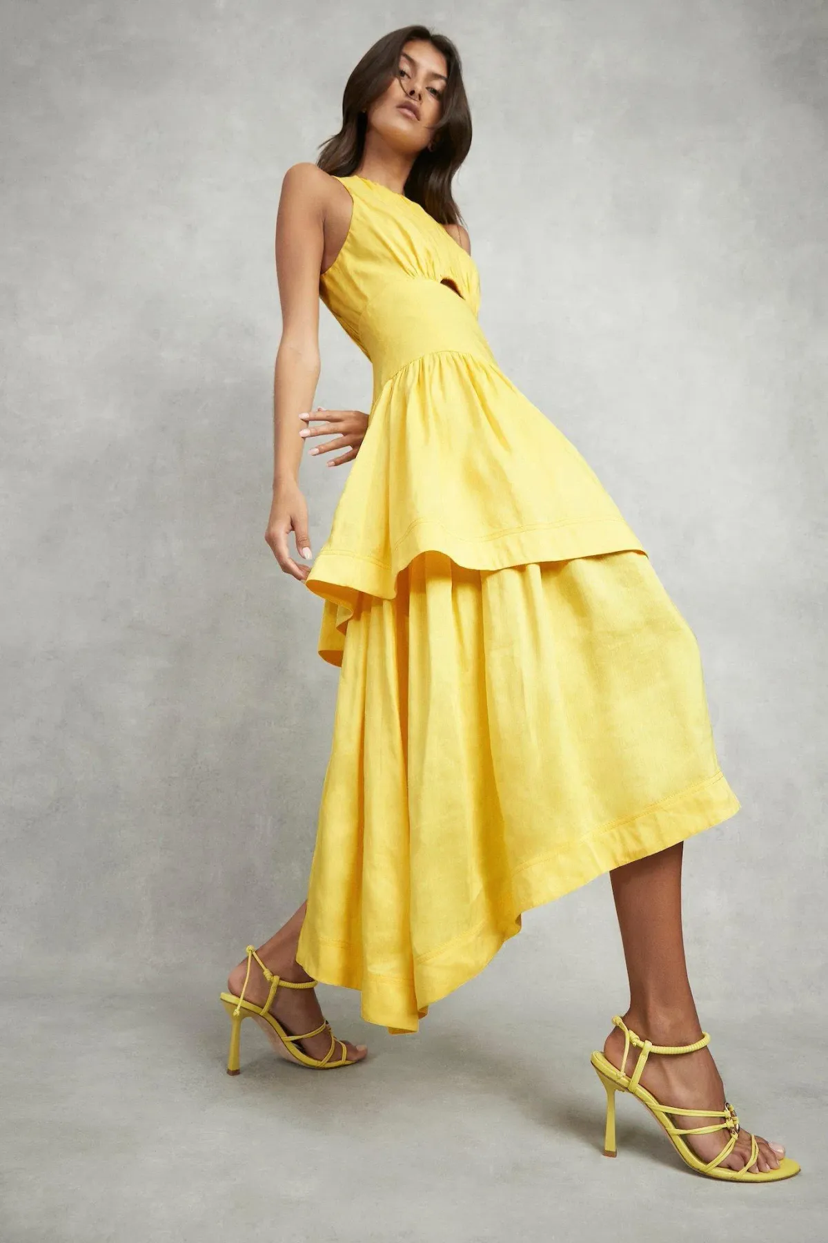 Aje Caliente Tiered Cut Out Dress Yellow Size 6 - Image 3