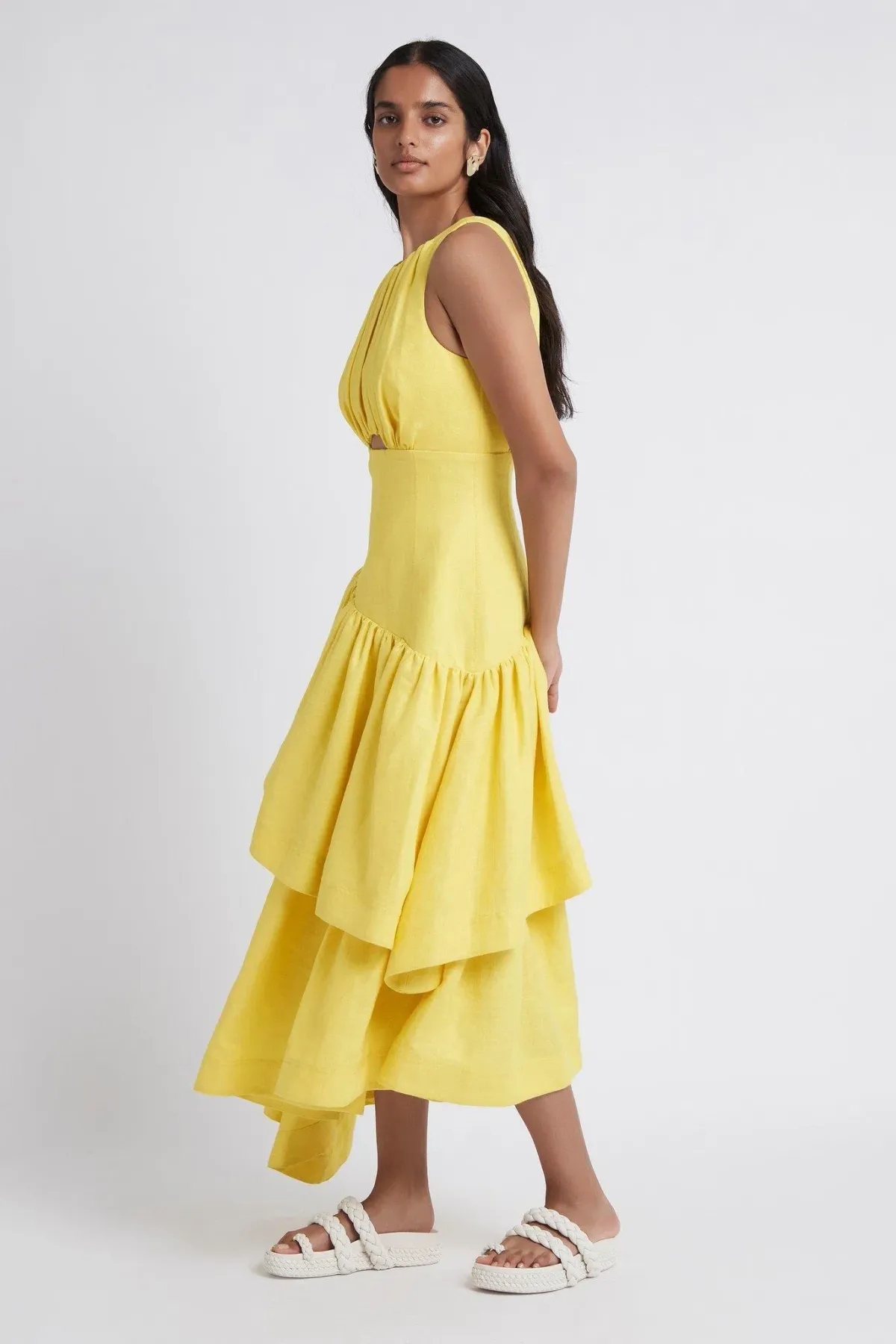 Aje Caliente Tiered Cut Out Dress Yellow Size 6 - Image 6