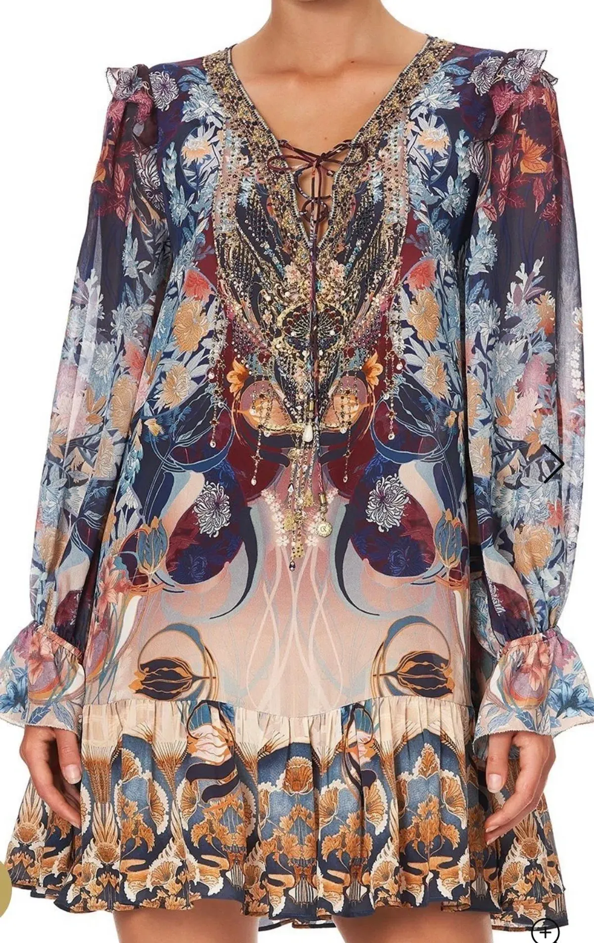 Camilla Nouveau Nights Ruffle Lace Up Dress Print Size XXL - Image 3
