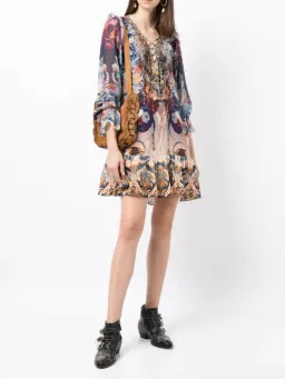 Camilla Nouveau Nights Ruffle Lace Up Dress Print Size XXL for rent on The Volte - image 1