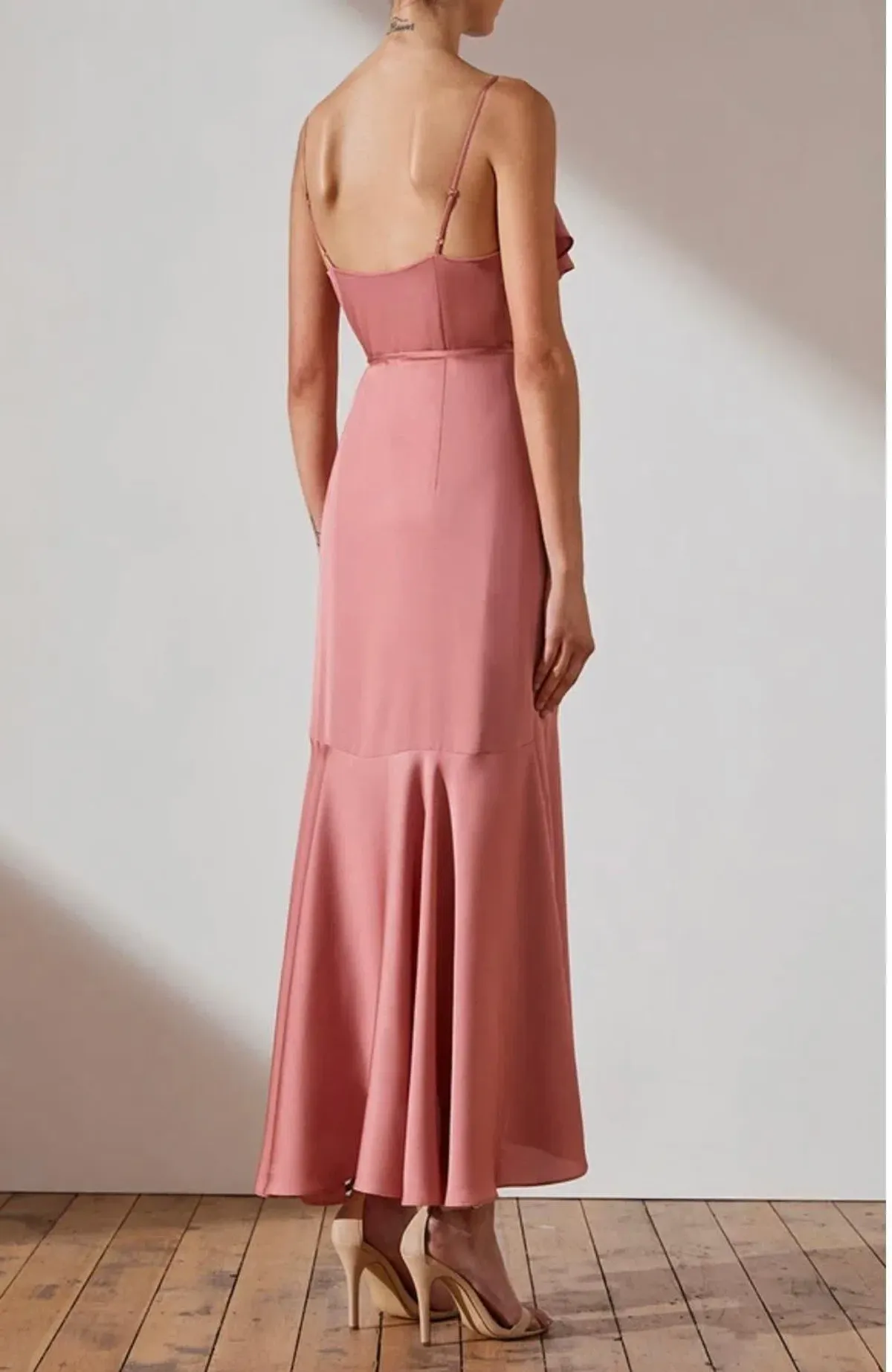 Shona Joy Luxe Bias Frill Wrap Dress Rose Size 8 - Image 3