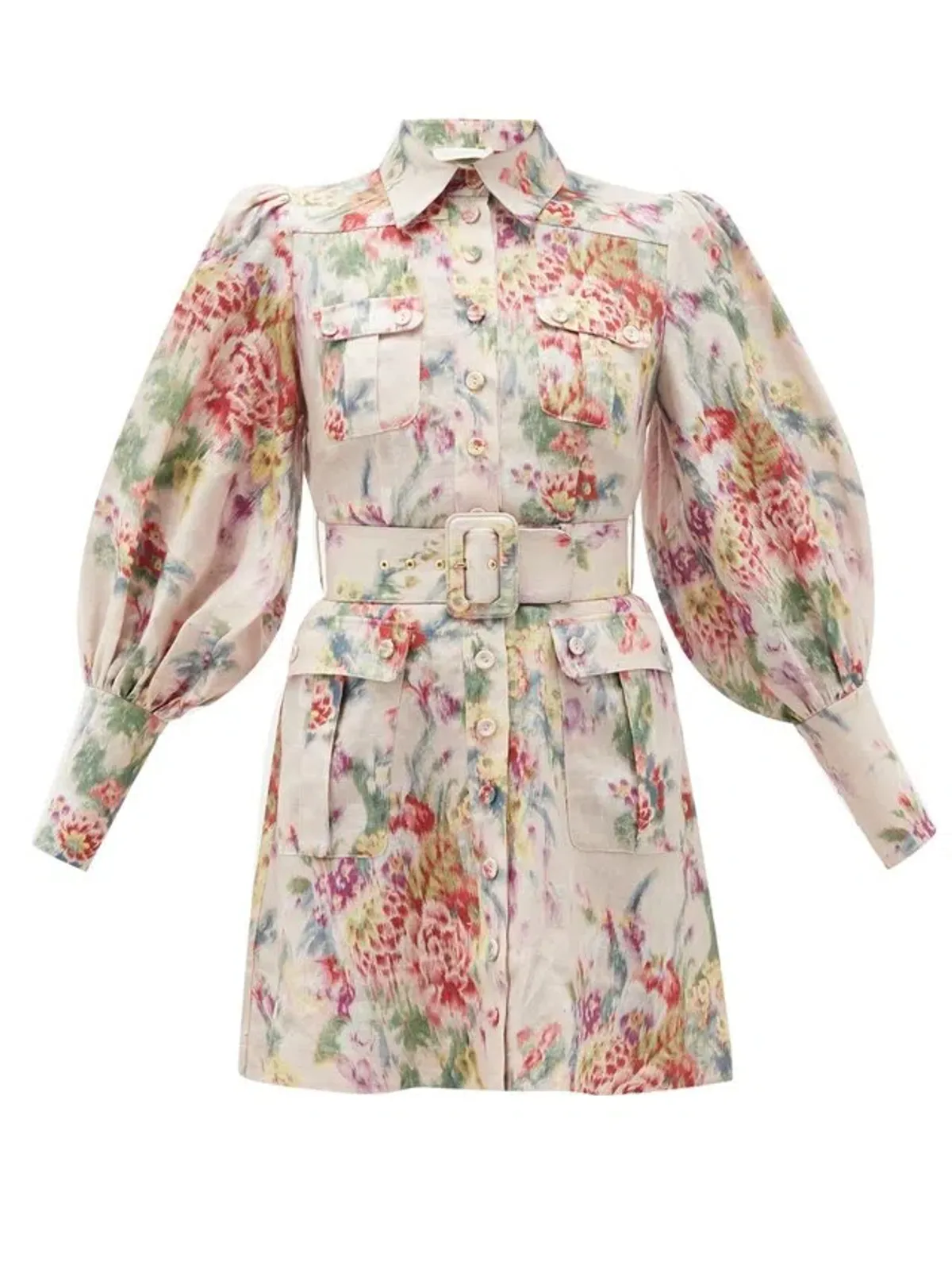 Zimmermann Wavelength Belted Linen Mini Dress Floral Size 6 - Image 3
