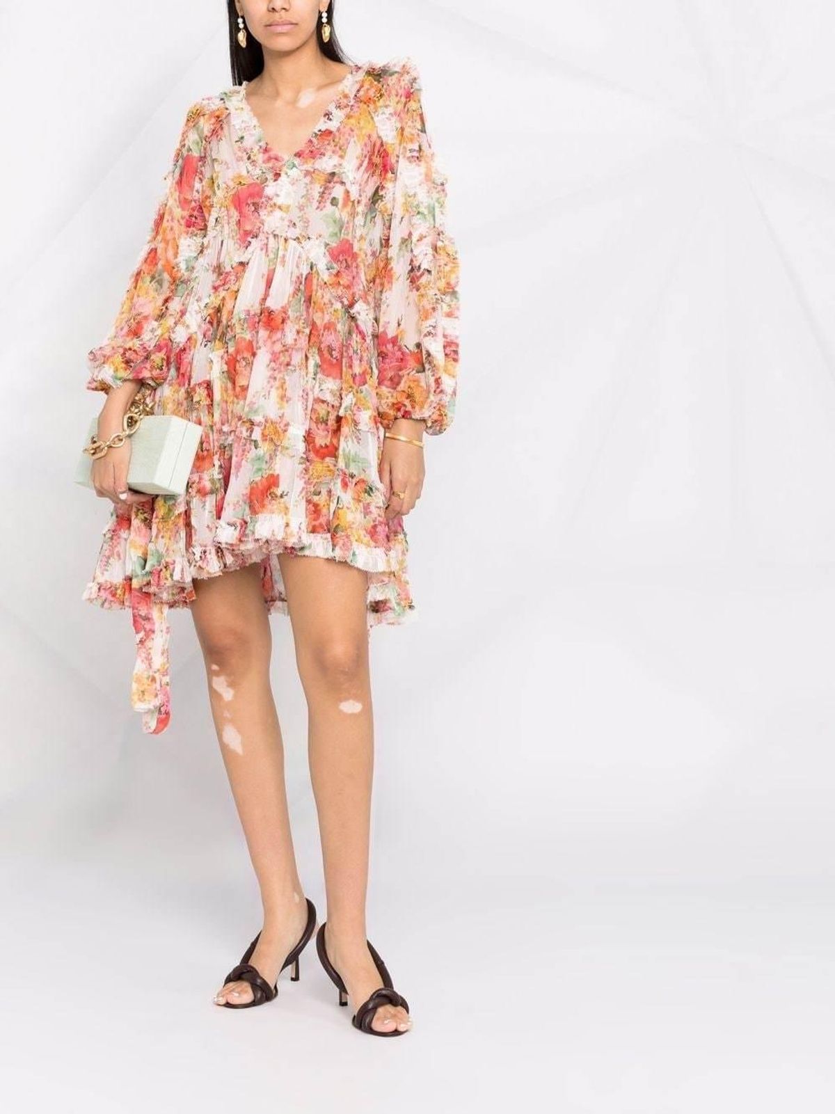 Zimmermann Mae Floral Frill Billow Mini Dress Size 3 for rent on The Volte - main image