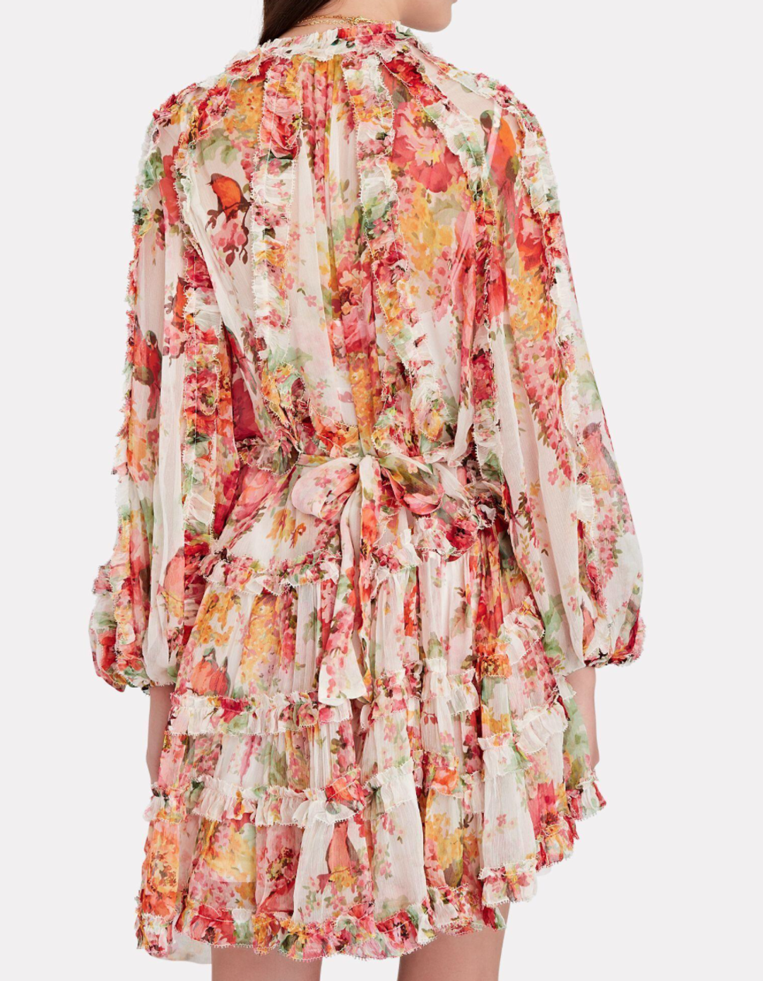Zimmermann Mae Floral Frill Billow Mini Dress Size 3 for rent on The Volte - main image