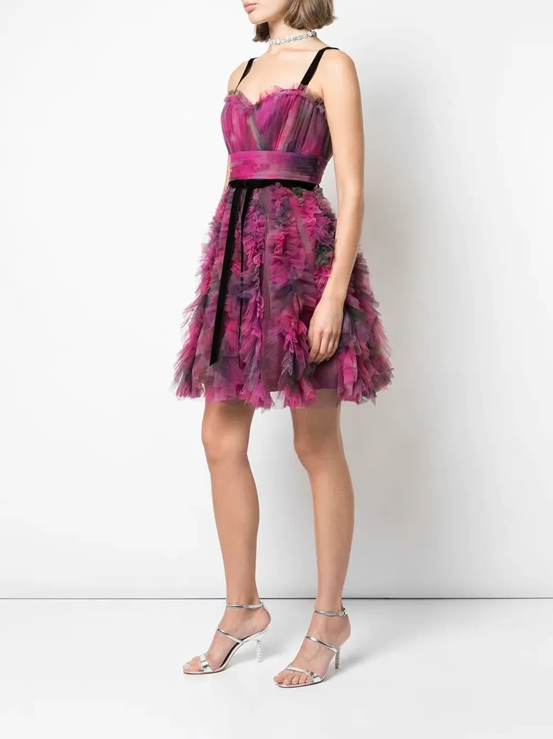Marchesa Notte Printed Textured Cocktail Dress Plum Purple Size 6 for rent on The Volte - main image