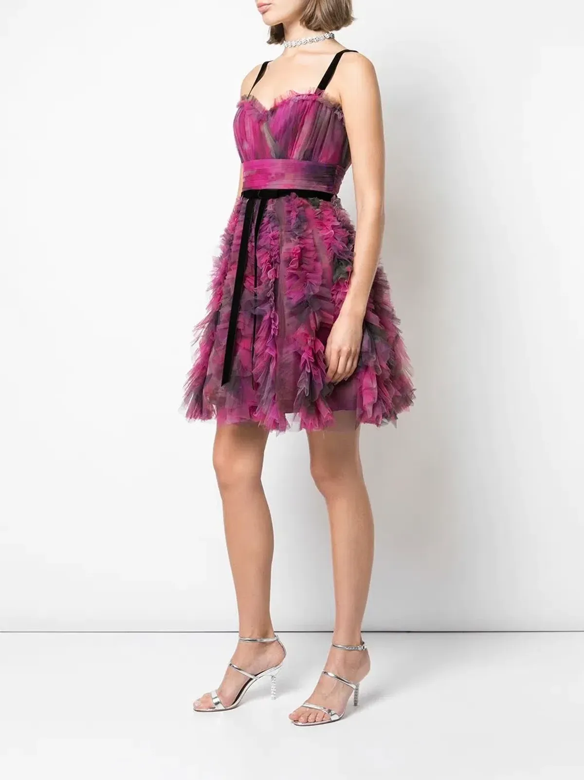 Marchesa Notte Printed Textured Cocktail Dress Plum Purple Size 6 - Image 2