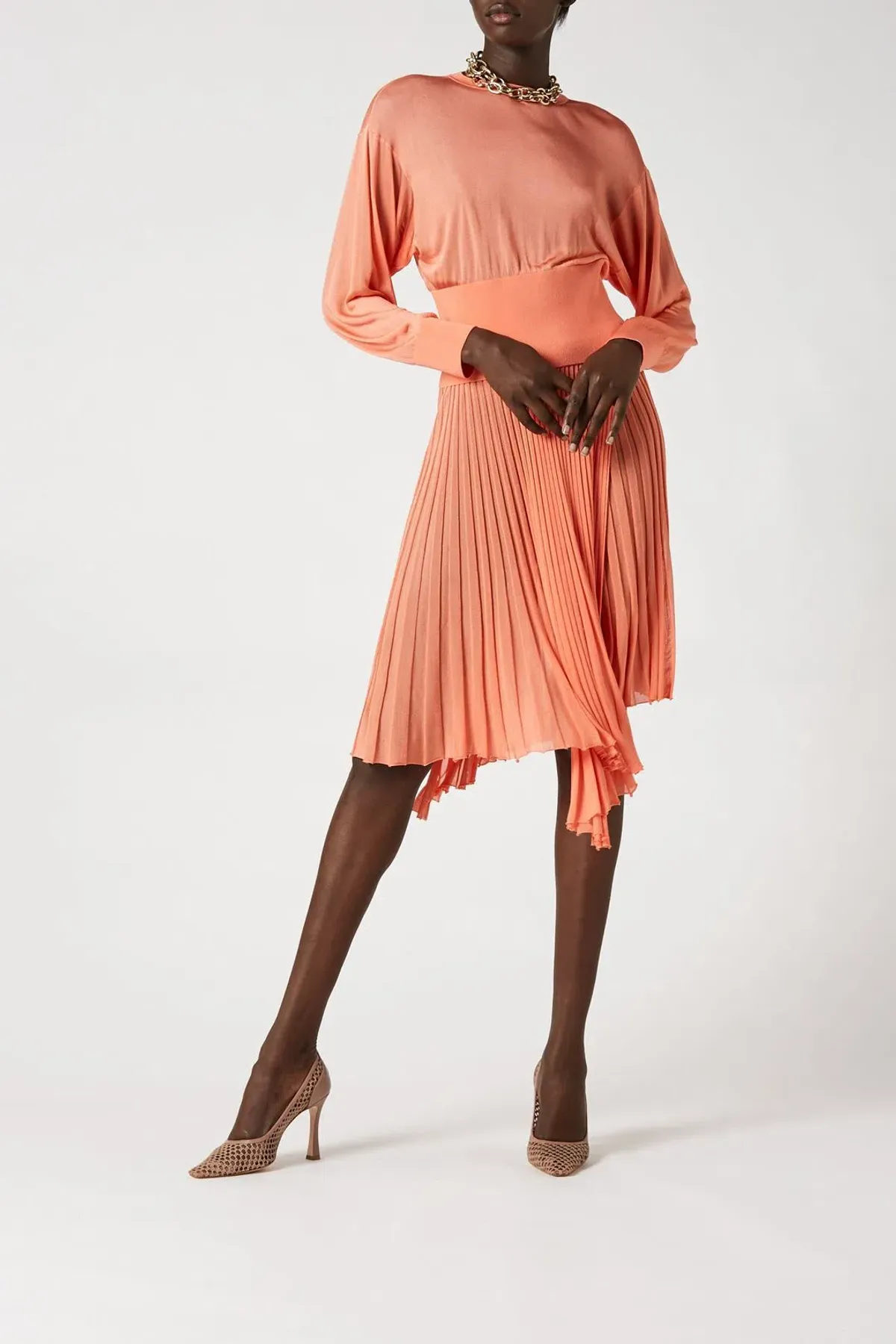 Scanlan Theodore Gloss Knit Sweater and Pleated Skirt Set Orange Size 6 for rent on The Volte - main image