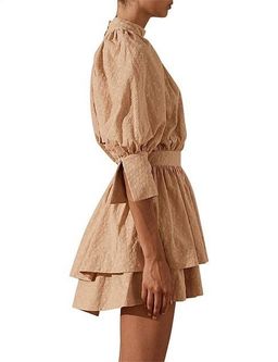 Shonay Joy Magnolia High Neck Open Back Mini Dress in Peanut for rent on The Volte - image 4