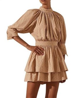 Shonay Joy Magnolia High Neck Open Back Mini Dress in Peanut for rent on The Volte - image 1