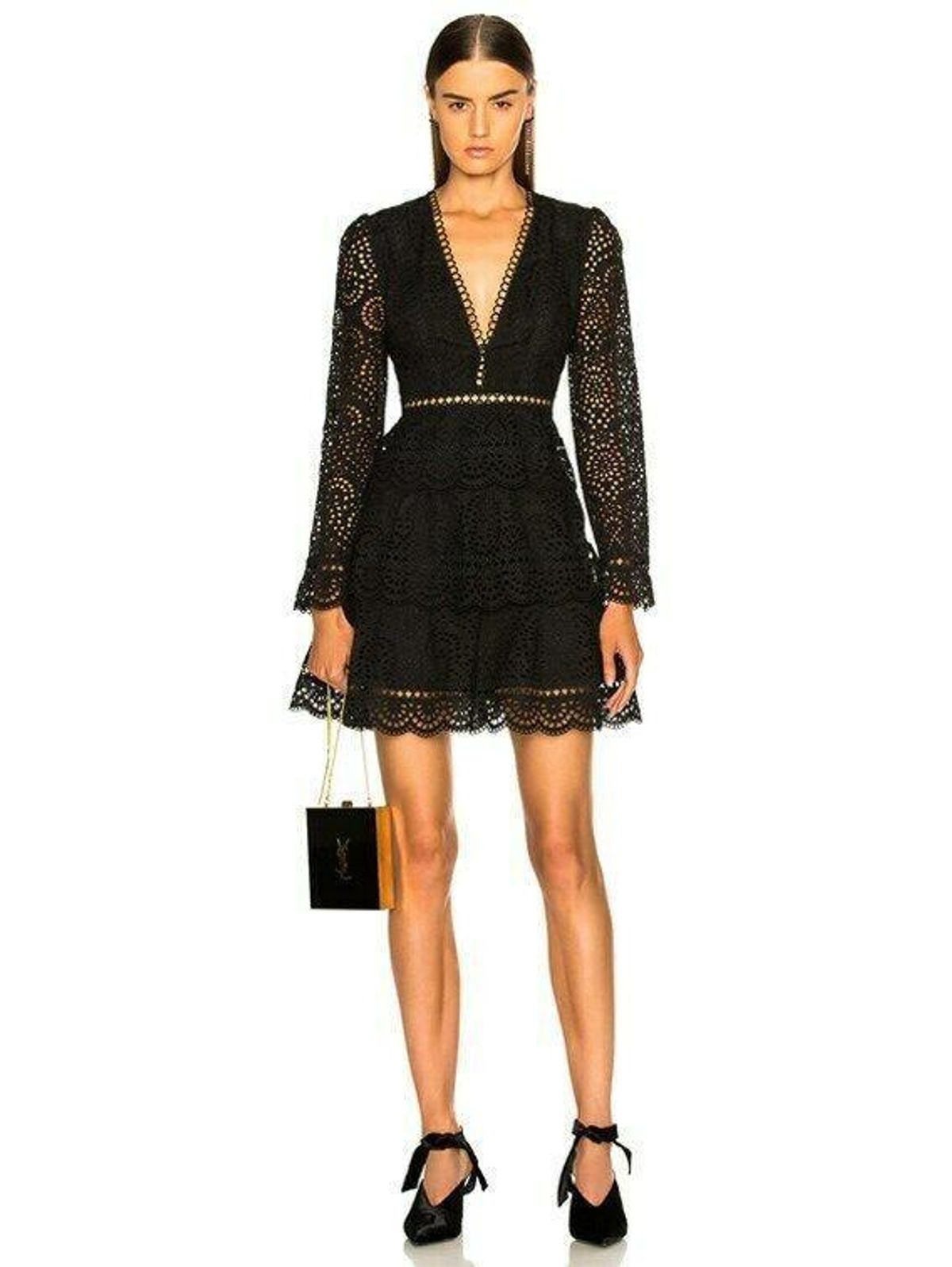 Zimmermann Tiered Cotton Eyelet Lace Mini Dress Black Size 1 / Au 10 - Image 1