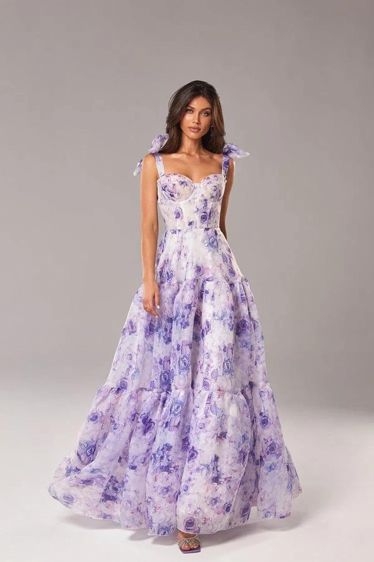 Milla Tie Strap Maxi Dress with Delicate Pastel Floral Print Size M - Image 1