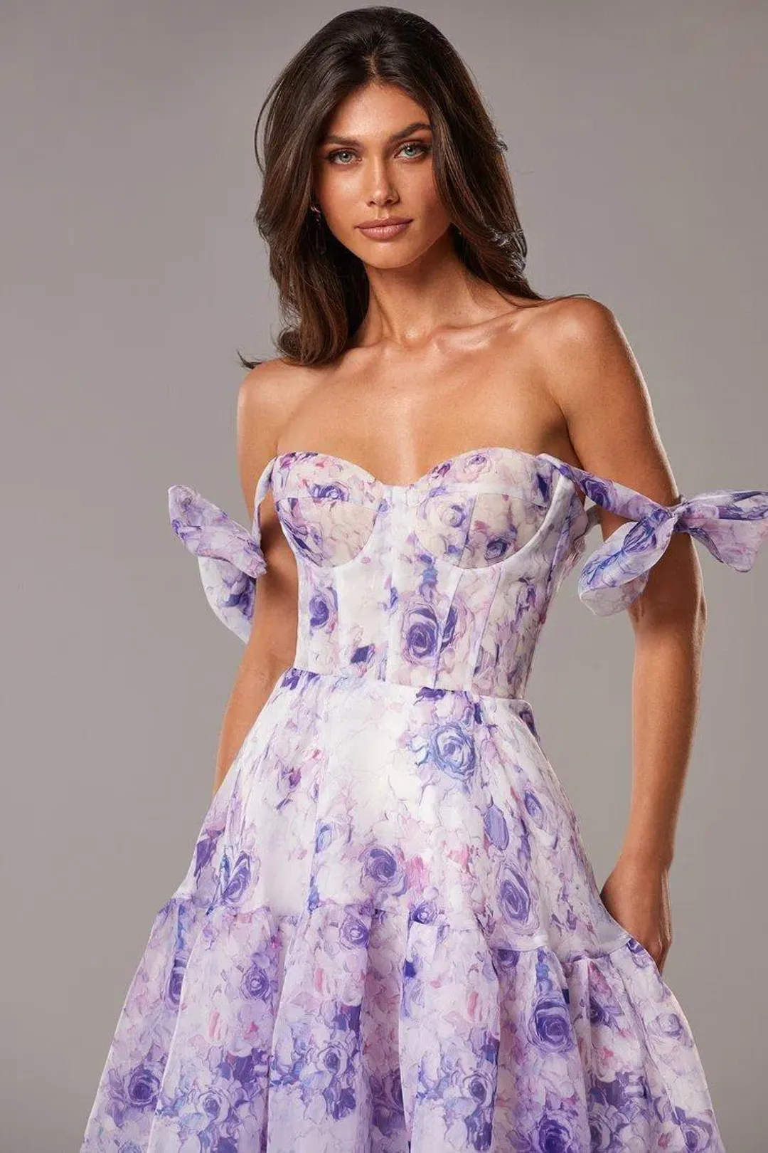 Milla Tie Strap Maxi Dress with Delicate Pastel Floral Print Size M for rent on The Volte - main image