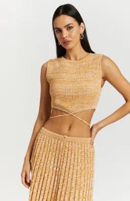 Christopher Esber Sleeveless Knit Tie Crop Top and Pleated Knit Tie Skirt Set Dune Marle Size 6 for rent on The Volte - image 4
