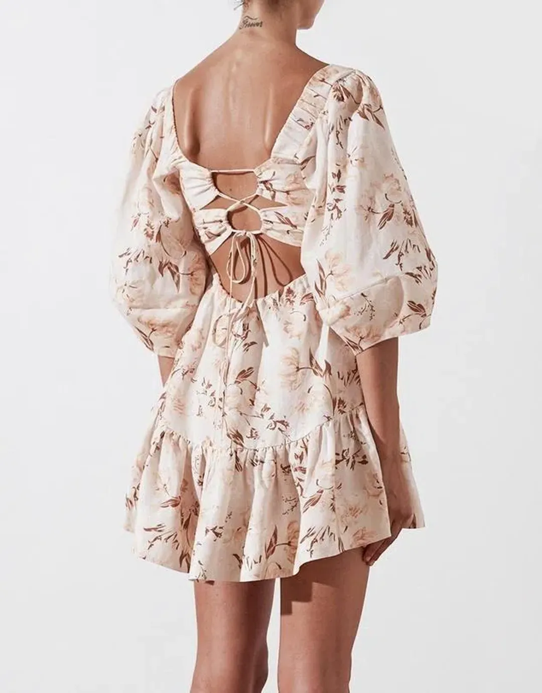 Shona Joy Roxanne Linen Open Back Mini Dress Floral Size 10 for rent on The Volte - main image