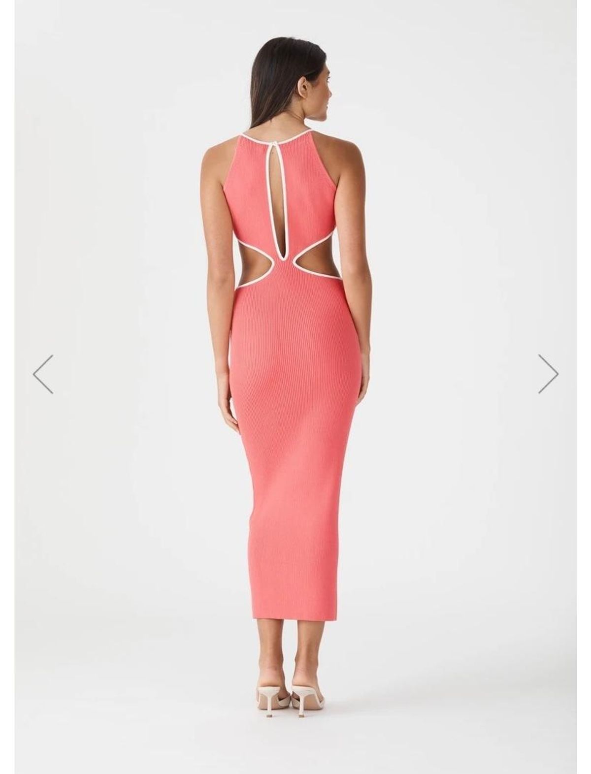 San Sloans ADRIAN RIB MIDI DRESS CORAL-WHITE Size 6 (6-8 fit) - Image 2