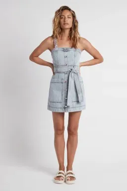 Aje Belmond Button Denim Mini Dress Blue Size 12 for rent on The Volte - image 1