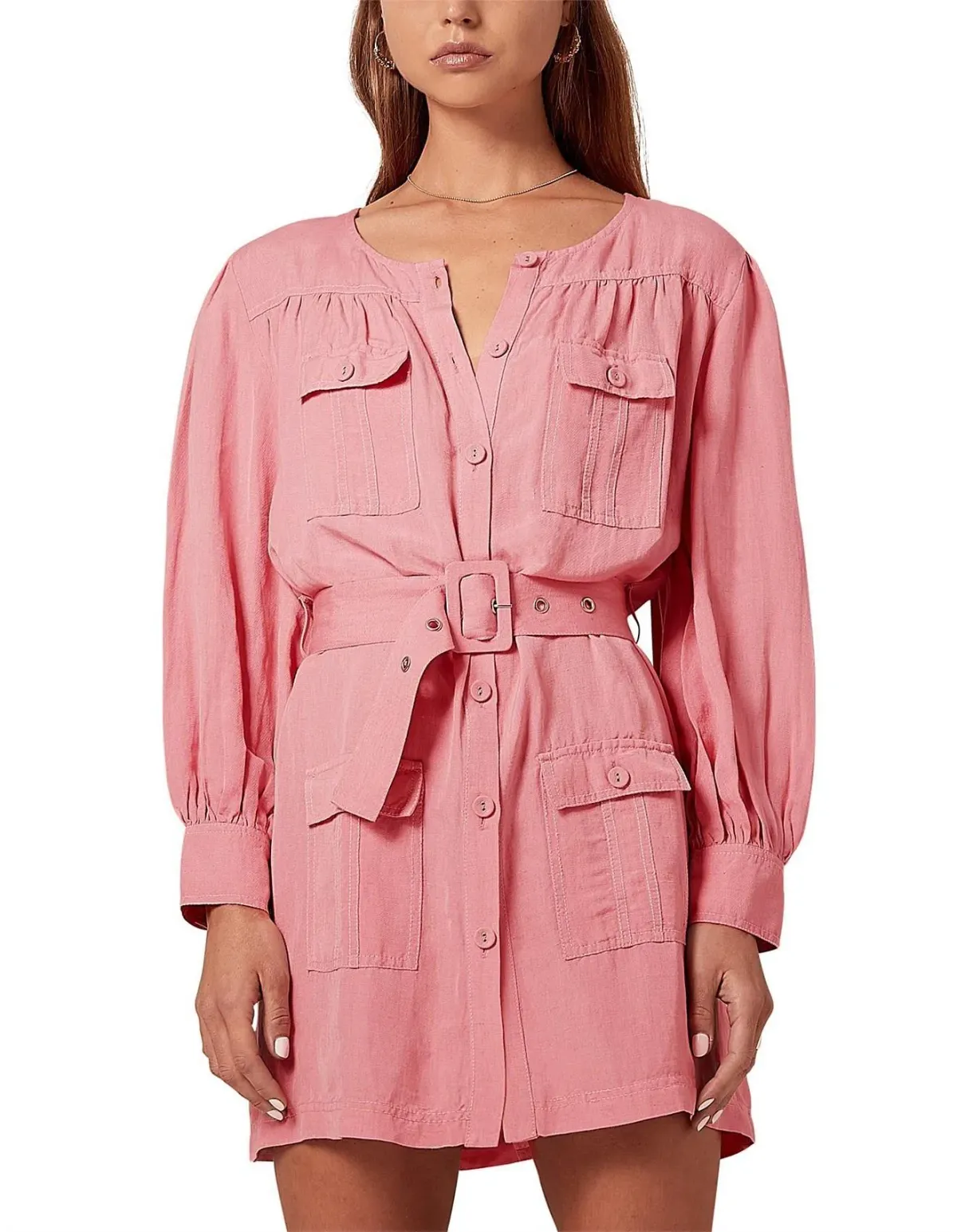 Steele Geneva Detailed Button Up Dress Pink Size L - Image 1