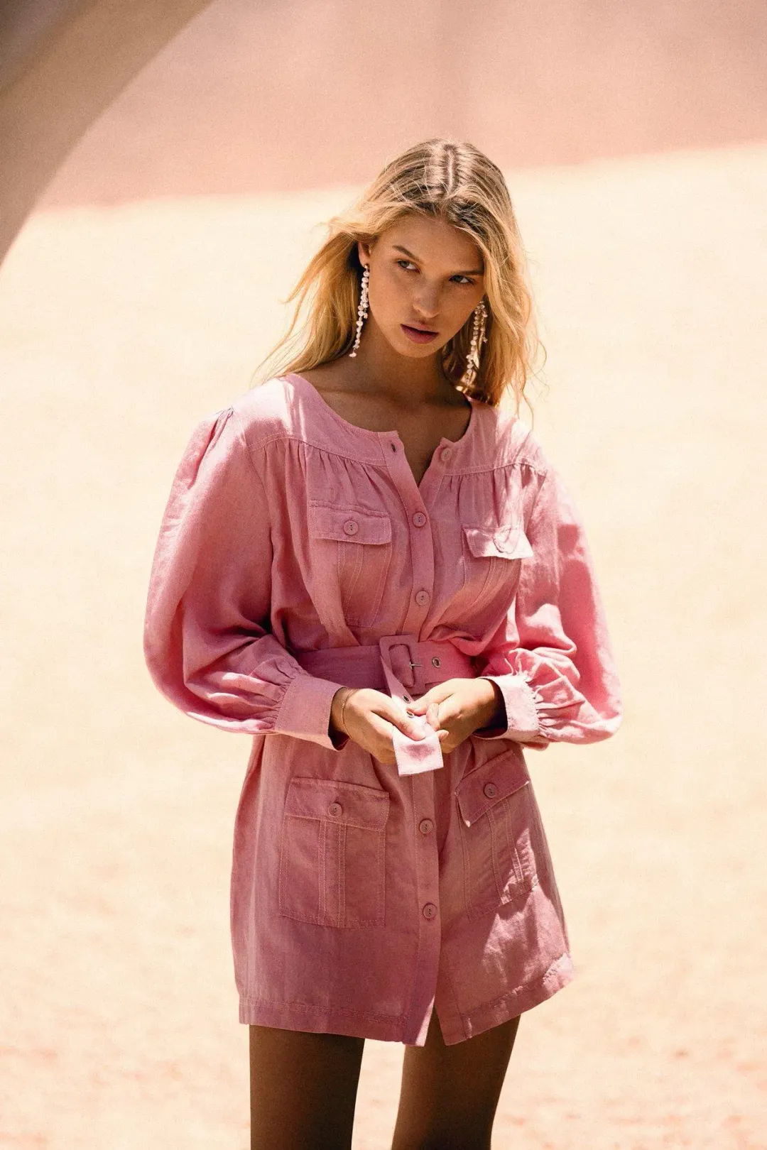 Steele Geneva Detailed Button Up Dress Pink Size L for rent on The Volte - main image