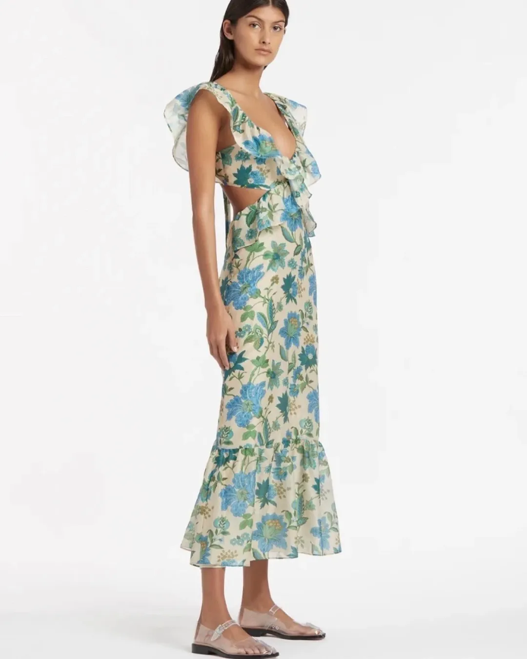 Sir the Label Celia Frill Midi Dress Floral Print Size 0 for rent on The Volte - main image