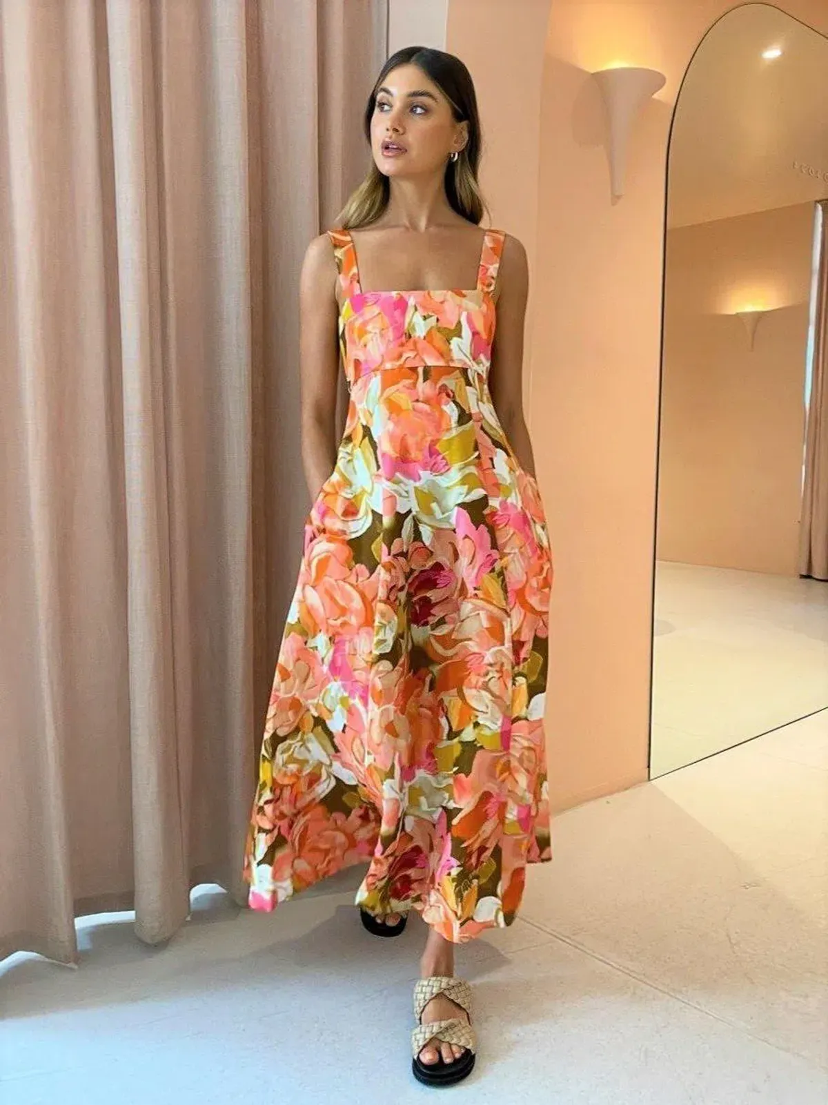 Acler Tate Midi Dress Pink Bouquet Size 12 for rent on The Volte - main image