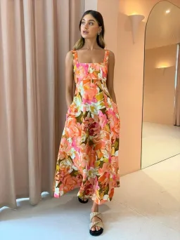 Acler Tate Midi Dress Pink Bouquet Size 12 for rent on The Volte - image 1