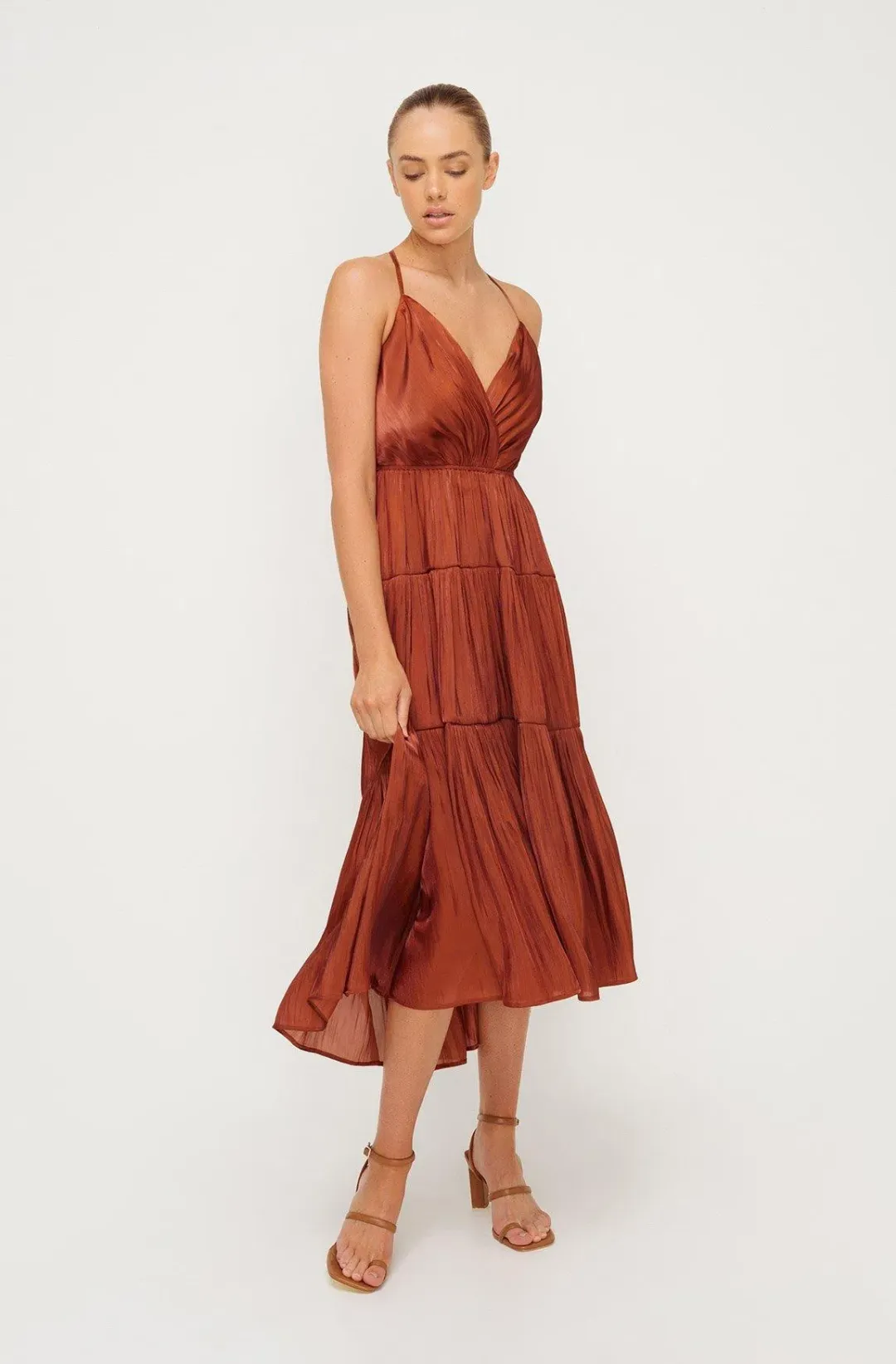 Sheike Womens Cascade Midi Dress Copper Size 16 for rent on The Volte - main image