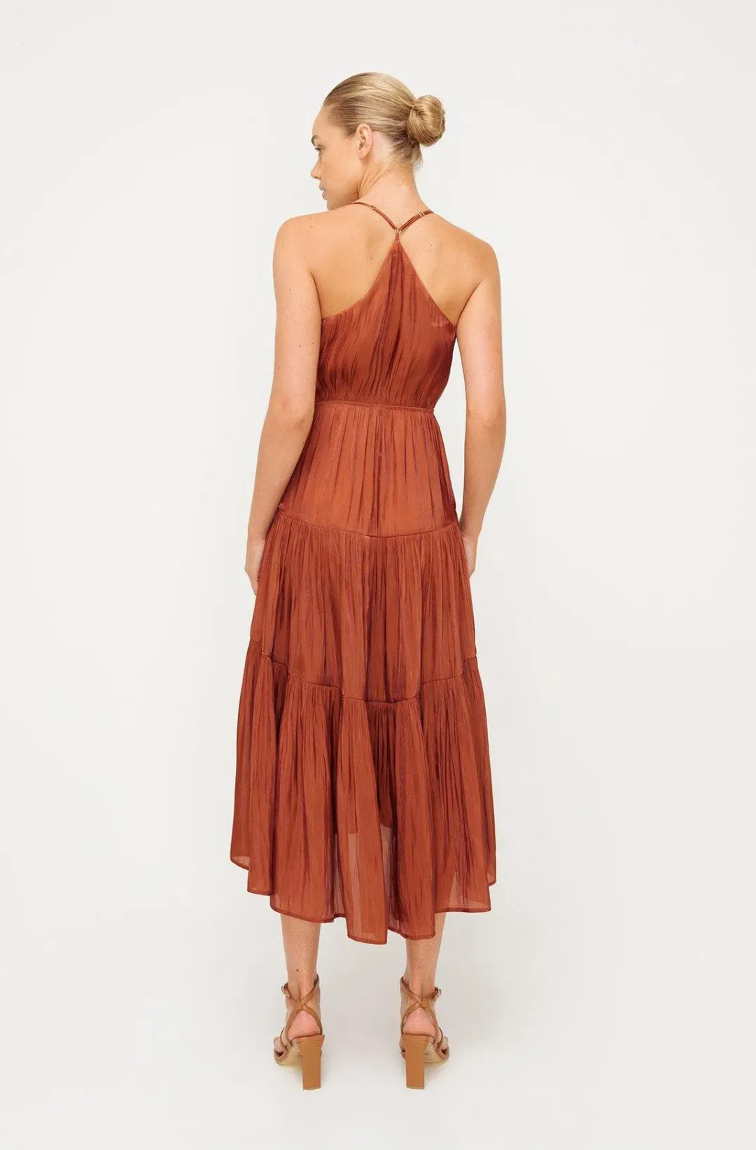 Sheike Womens Cascade Midi Dress Copper Size 16 for rent on The Volte - main image