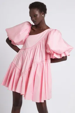 Casabianca Braided Asymmetric Puff Sleeve Mini Dress Pink Size 8 for rent on The Volte - image 2