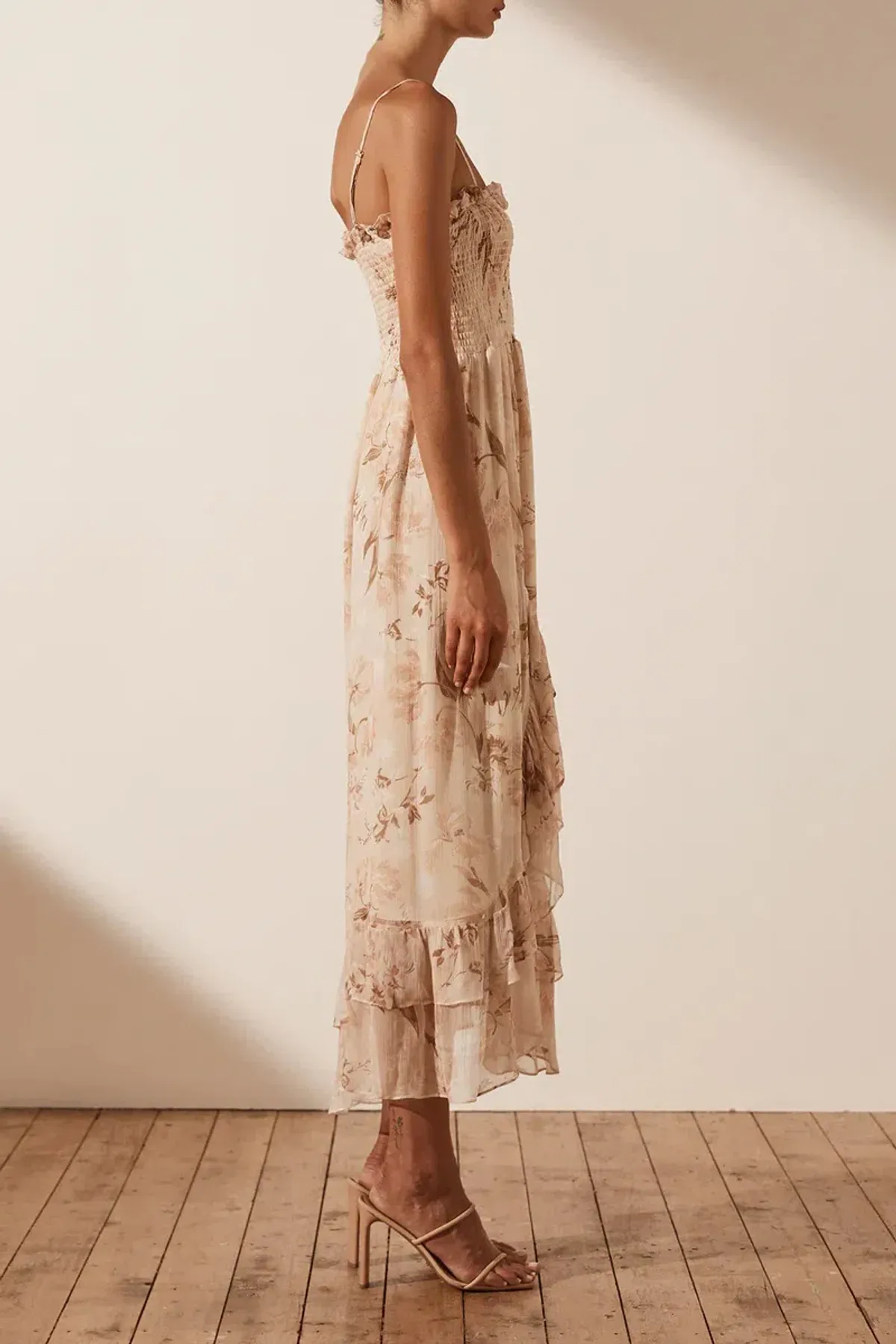 Shona Joy Shirred Midi Dress Print Size 8 - Image 4