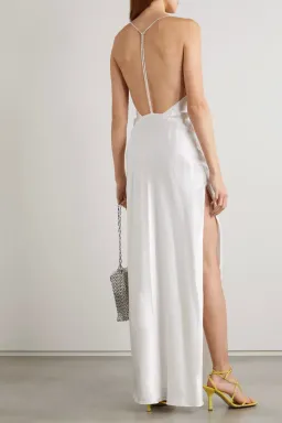 Michael Lo Sordo Georgia Open-Back Crystal-Embellished Silk-Satin Maxi Dress White Size XS/ AU 6 for rent on The Volte - image 2