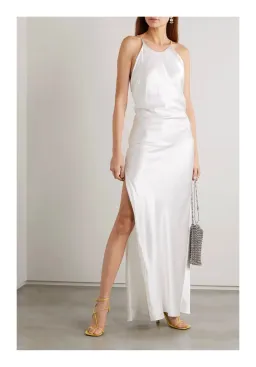 Michael Lo Sordo Georgia Open-Back Crystal-Embellished Silk-Satin Maxi Dress White Size XS/ AU 6 for rent on The Volte - image 1