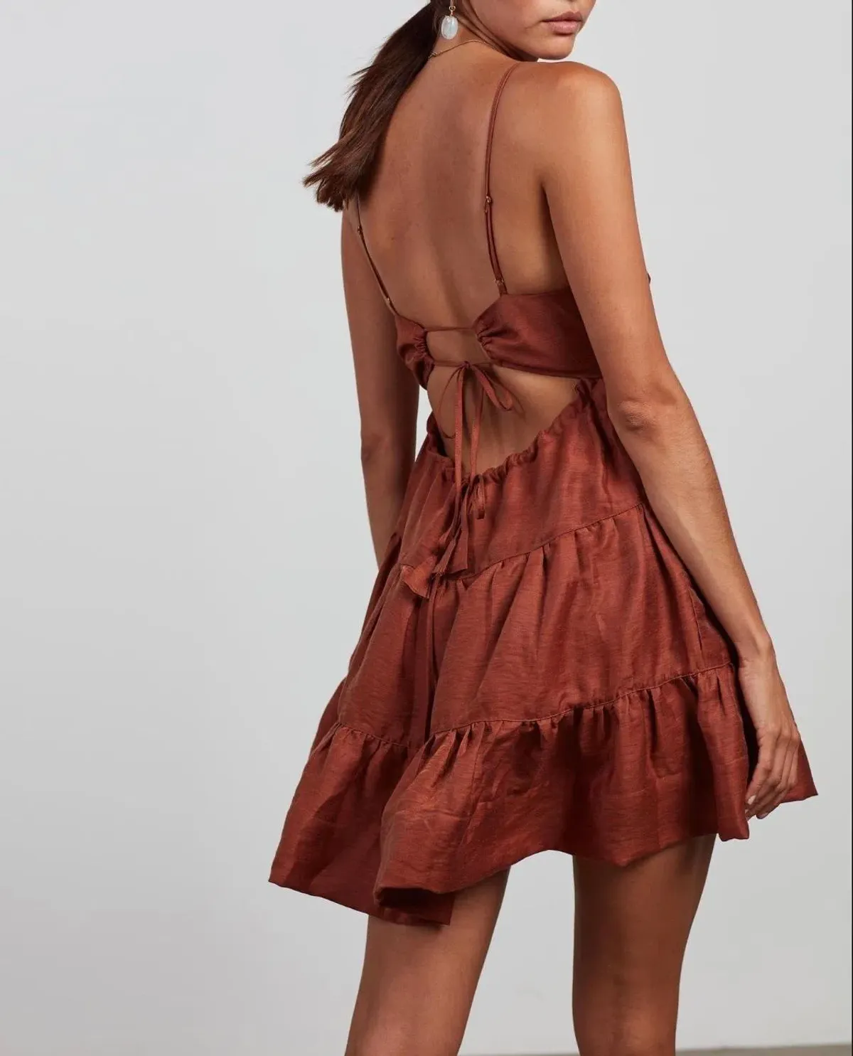 Shona Joy Elsa Tiered Mini Dress Gingerbread Size 8 - Image 3